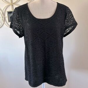 89th + Madison woman’s black lace T-shirt Rayon blend short sleeve blouse XL